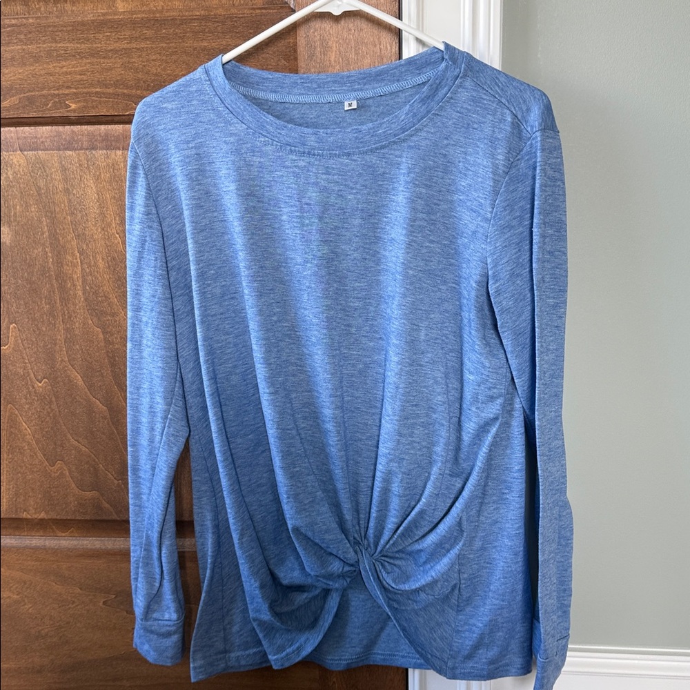 Blue Long Sleeve Twist Knot Top
